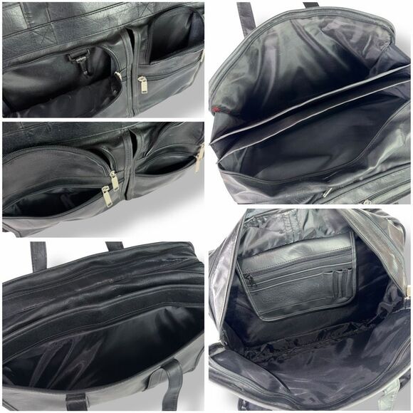 Vintage Briefcase Laptop Travel Bag Distressed Black Leather Rustic Rugged - Picture 9 of 15